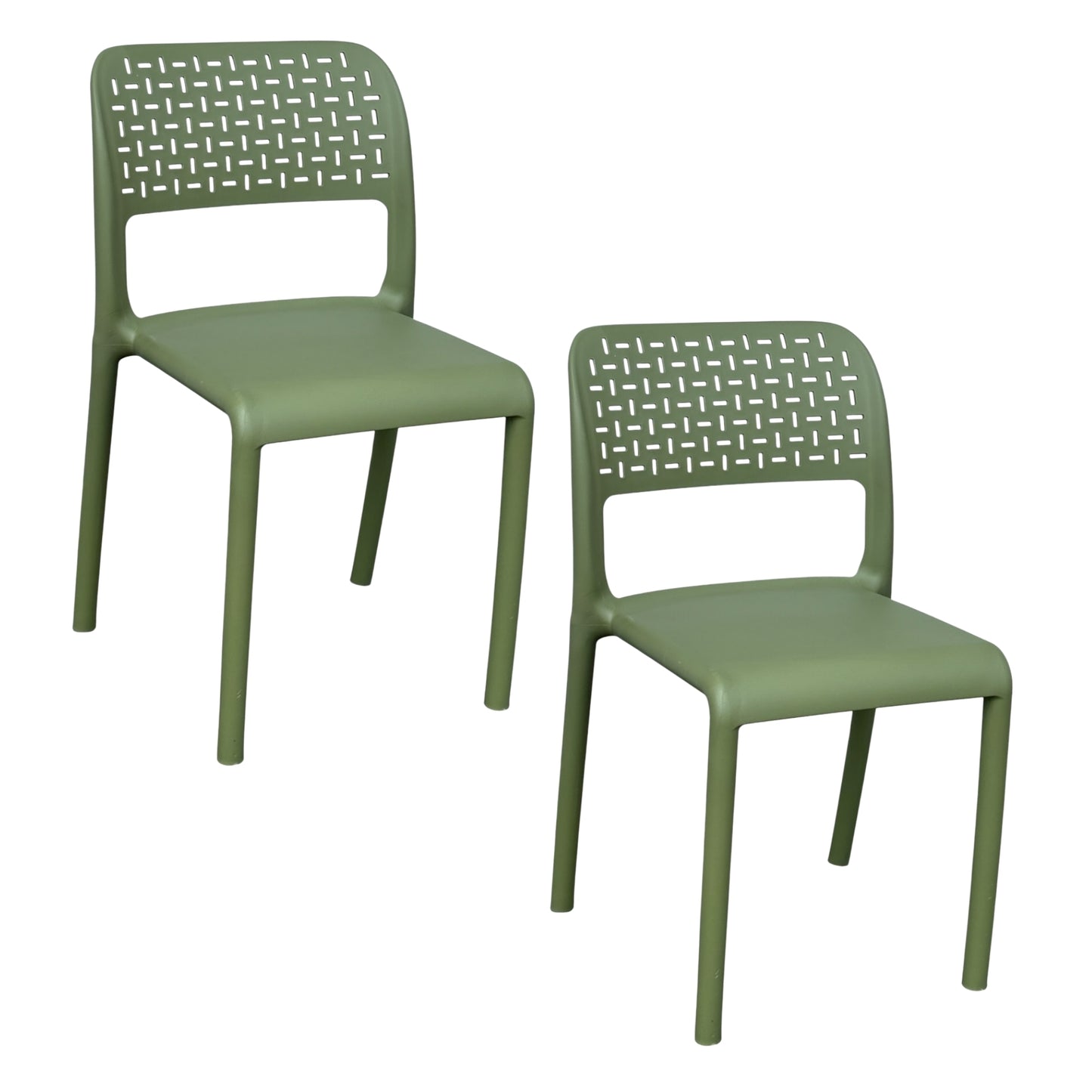 Set de sillas verdes con respaldo calado para terraza y jardín