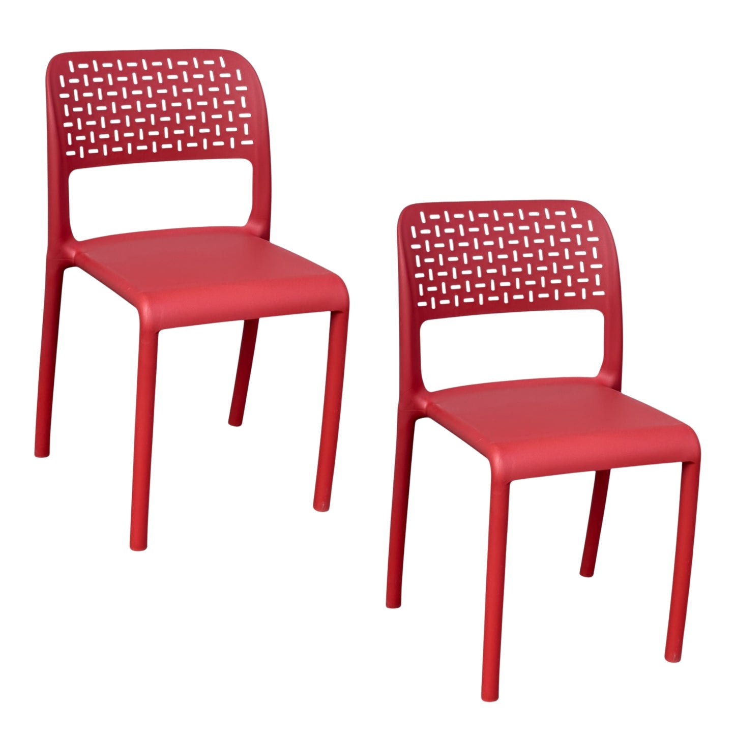 Set de sillas rojas con respaldo calado para comedor, terraza y cafetería