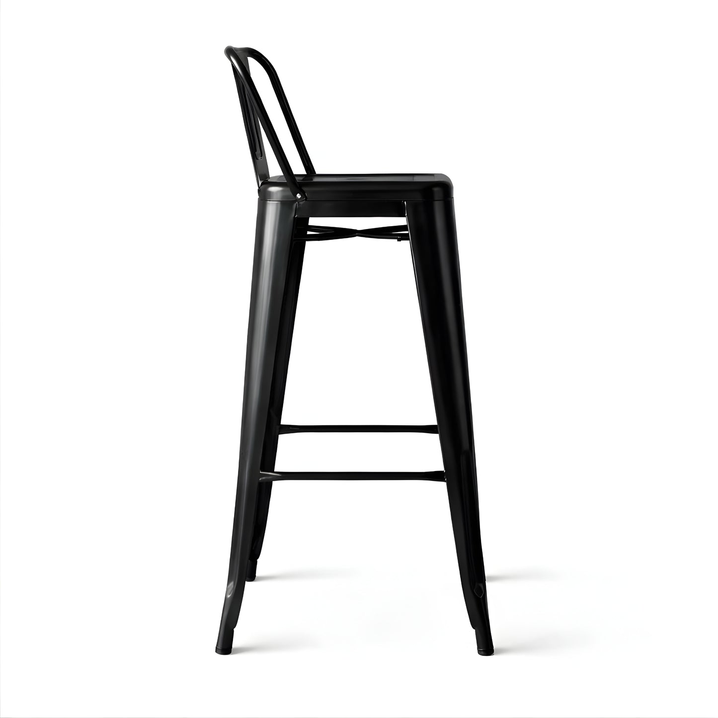 Taburete Tolix negro vista lateral con diseño industrial