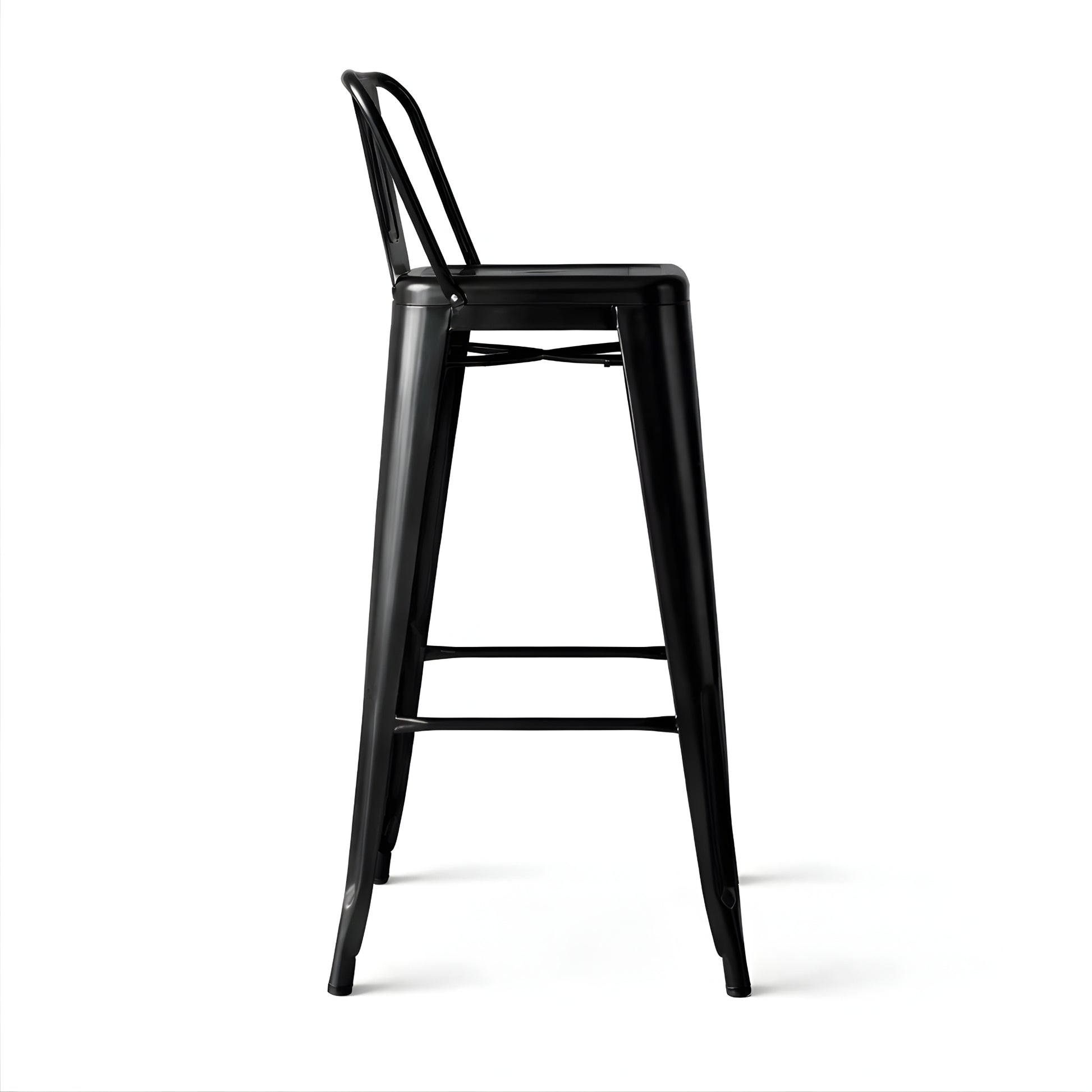 Taburete Tolix negro vista lateral con diseño industrial