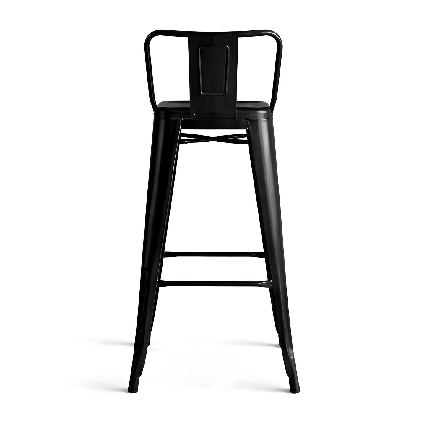 Taburete metálico Tolix negro con espaldar y estructura resistente
