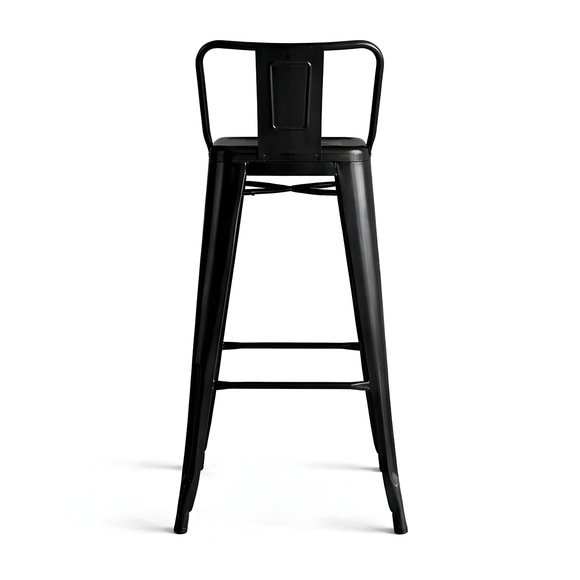 Taburete metálico Tolix negro con espaldar y estructura resistente