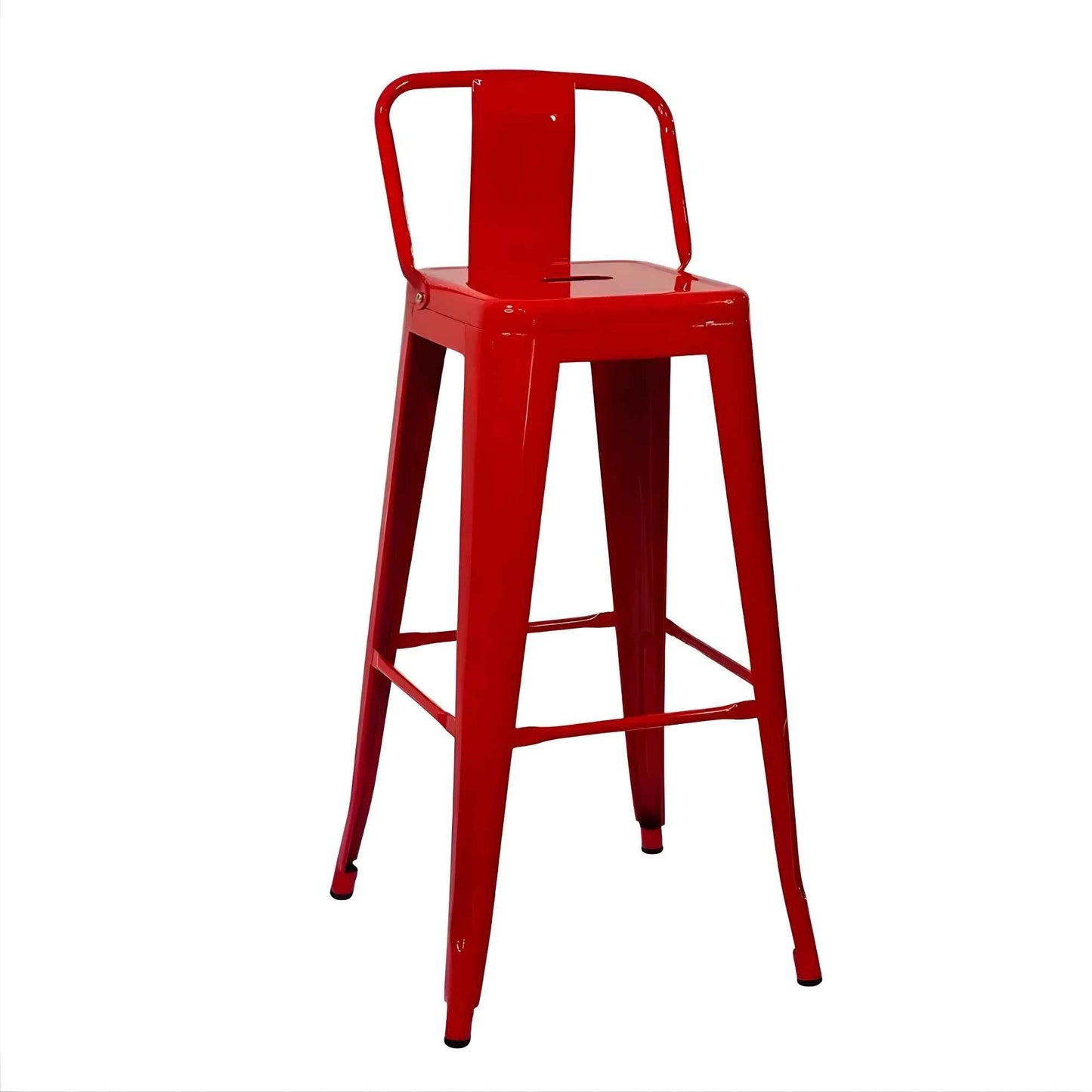 Taburete metálico Tolix rojo con espaldar para bar o restaurante