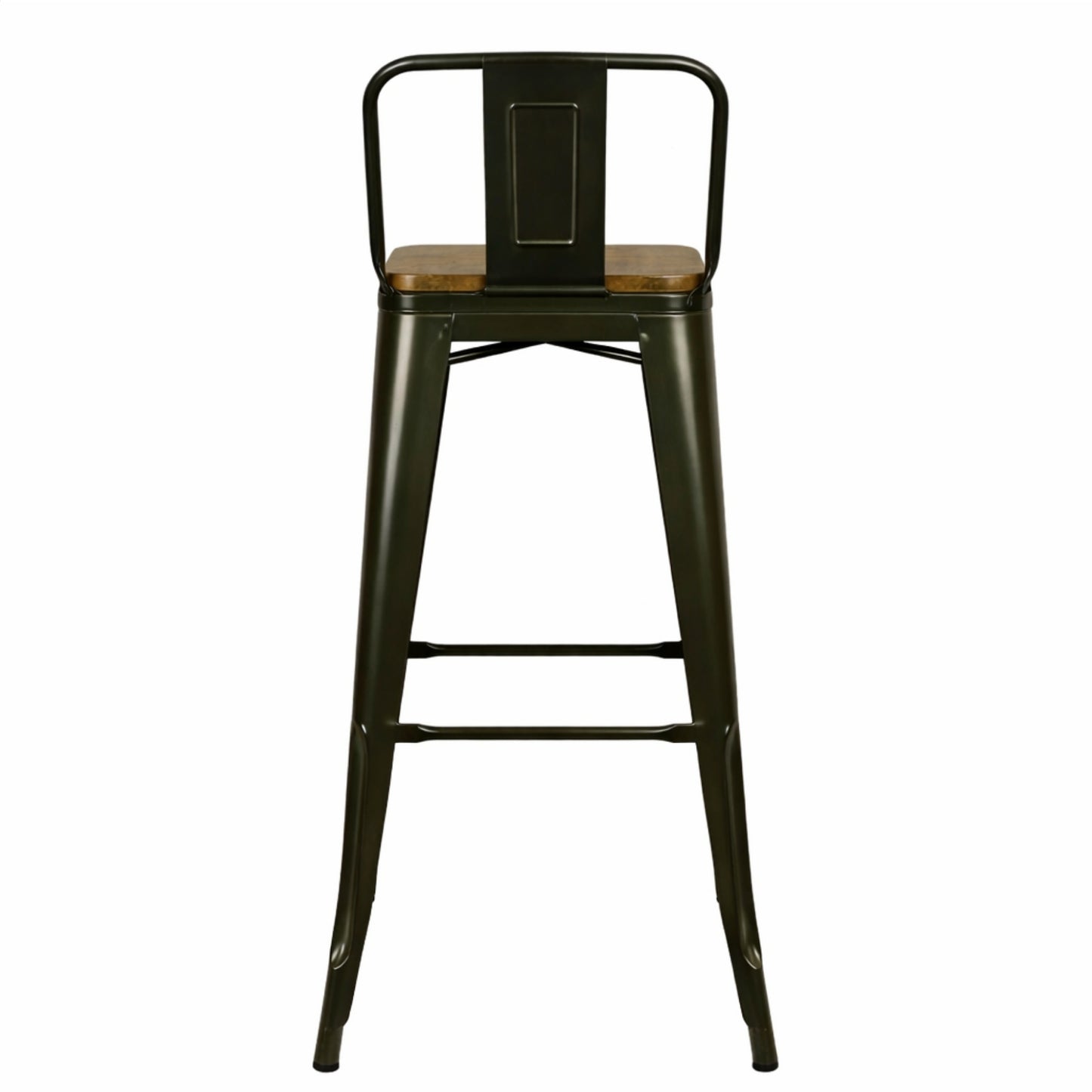 Taburete Tolix blanco metálico con espaldar y asiento de madera