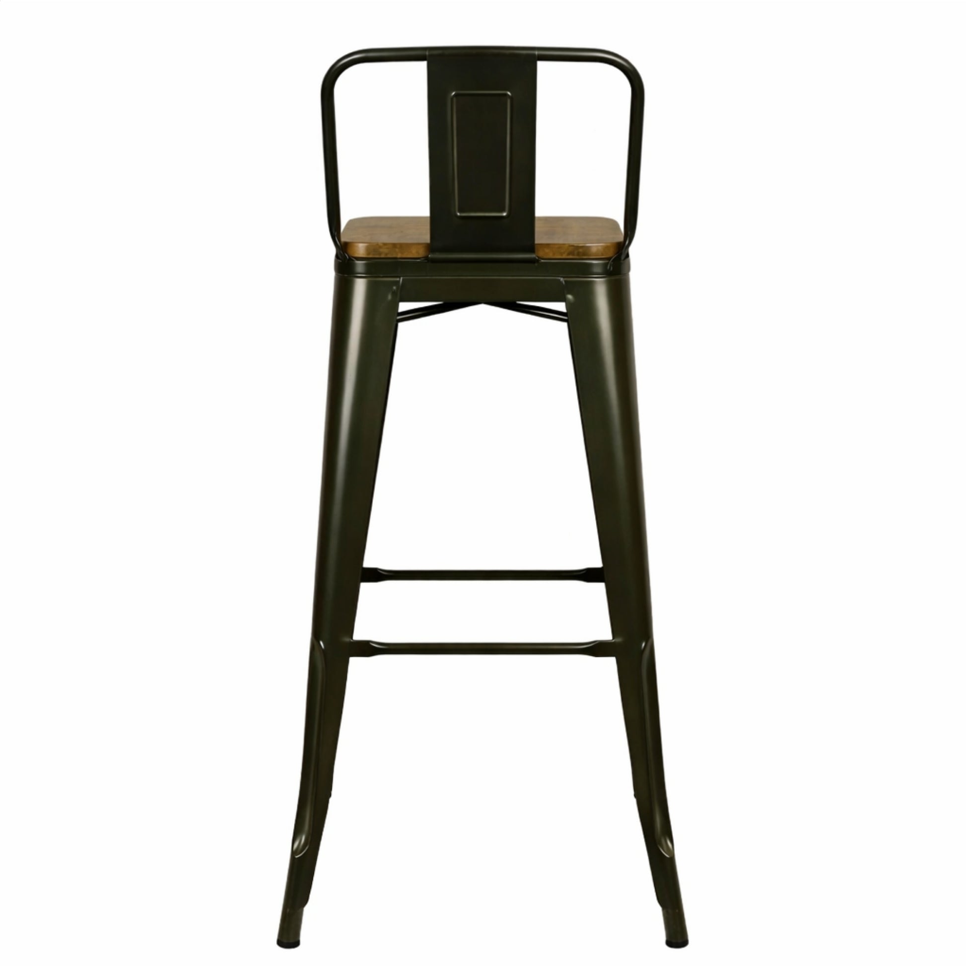 Taburete Tolix blanco metálico con espaldar y asiento de madera