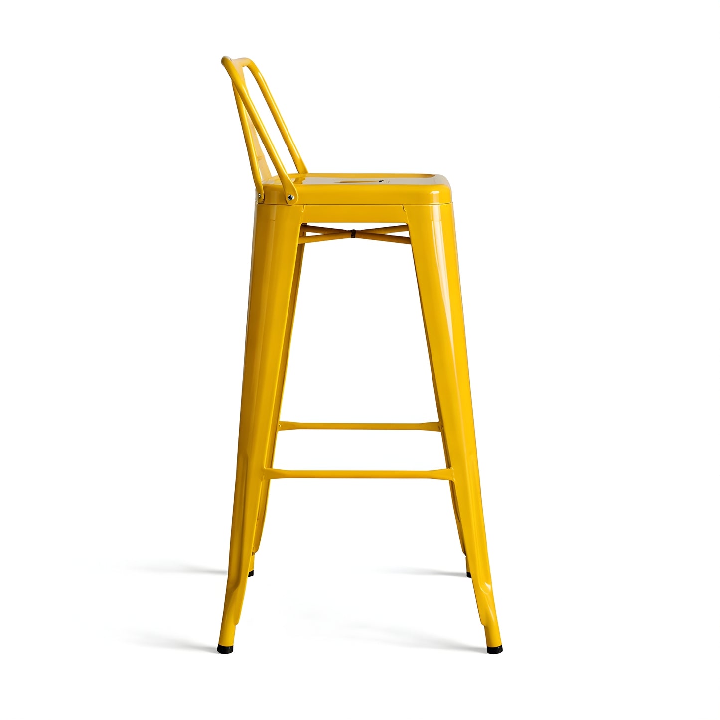 Taburete metálico Tolix amarillo con espaldar para negocio o cocina