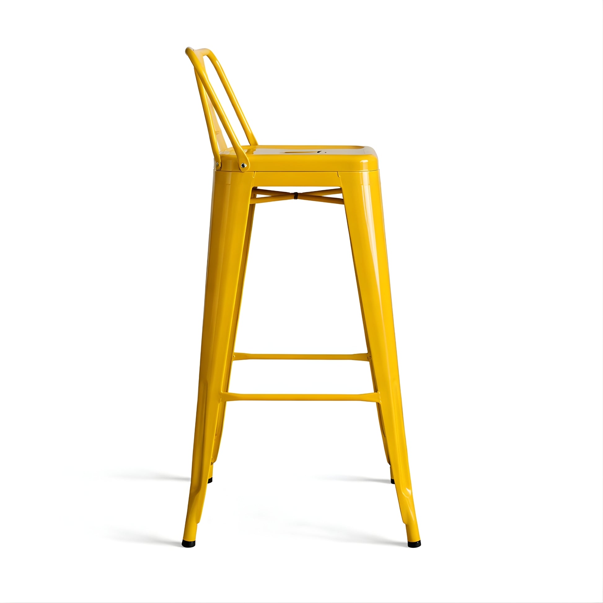 Taburete metálico Tolix amarillo con espaldar para negocio o cocina