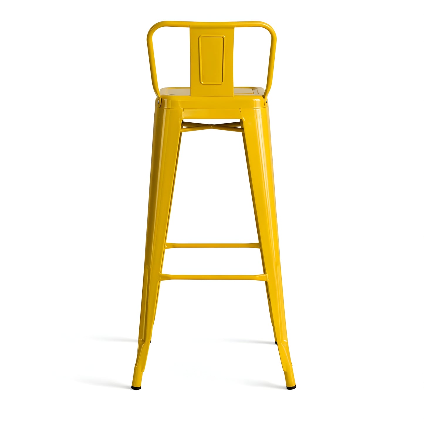 Taburete metálico Tolix amarillo con espaldar para bar o restaurante