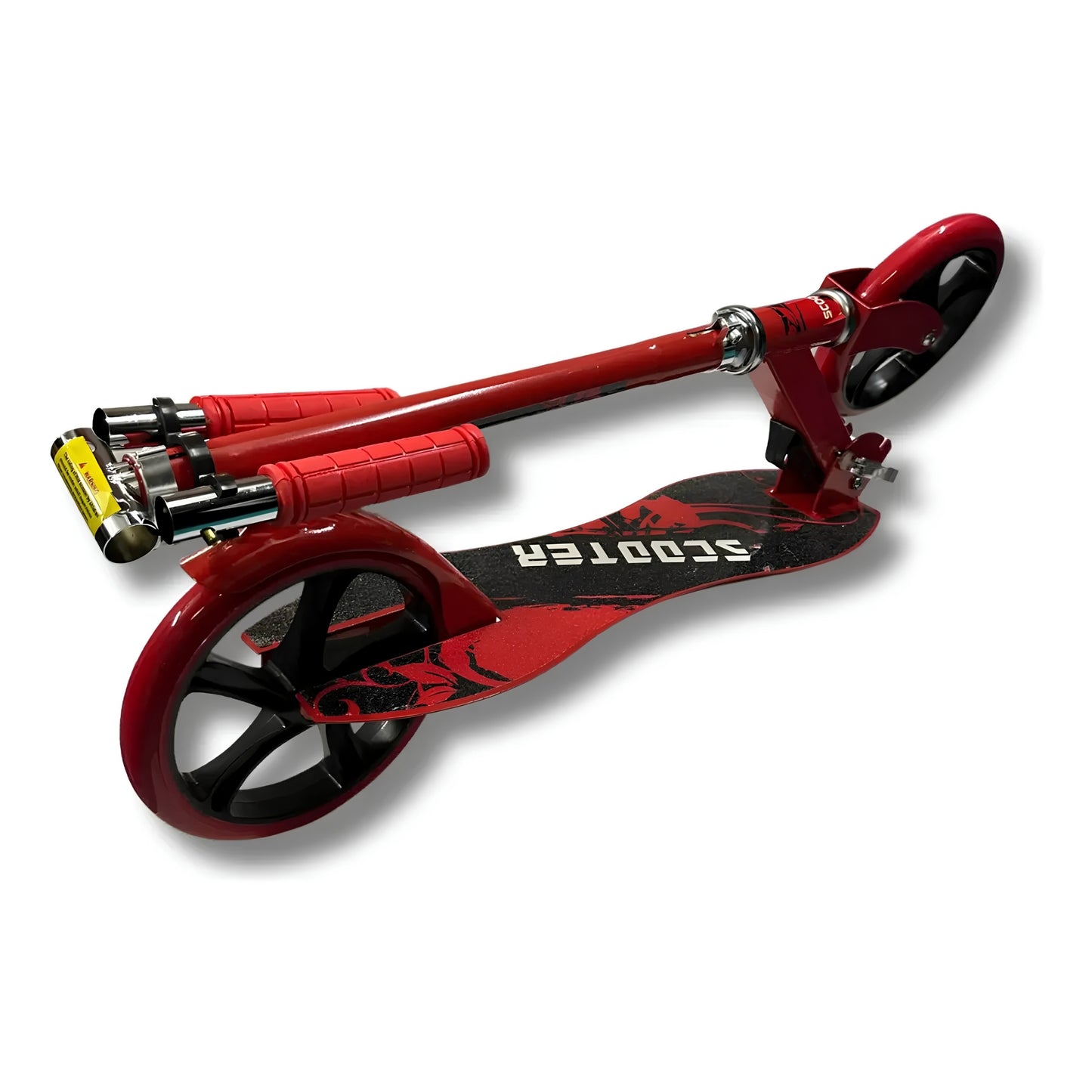 Monopatín rojo con base en forma de guitarra para uso recreativo