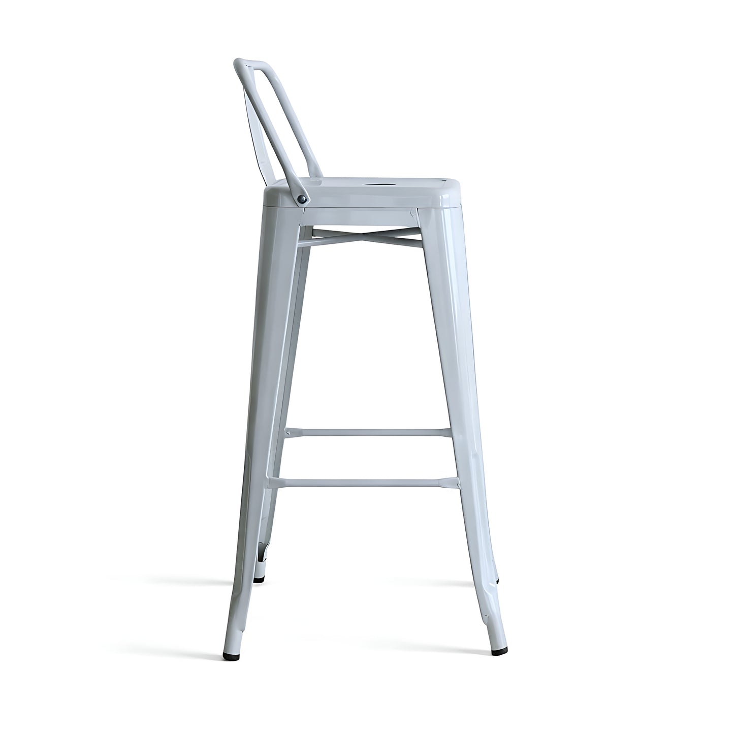 Taburete metálico Tolix blanco con espaldar para espacios modernos