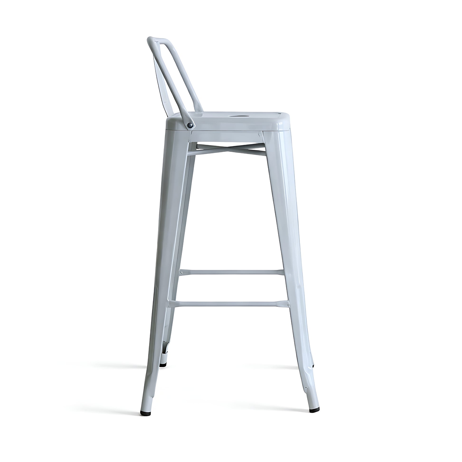 Taburete metálico Tolix blanco con espaldar para espacios modernos