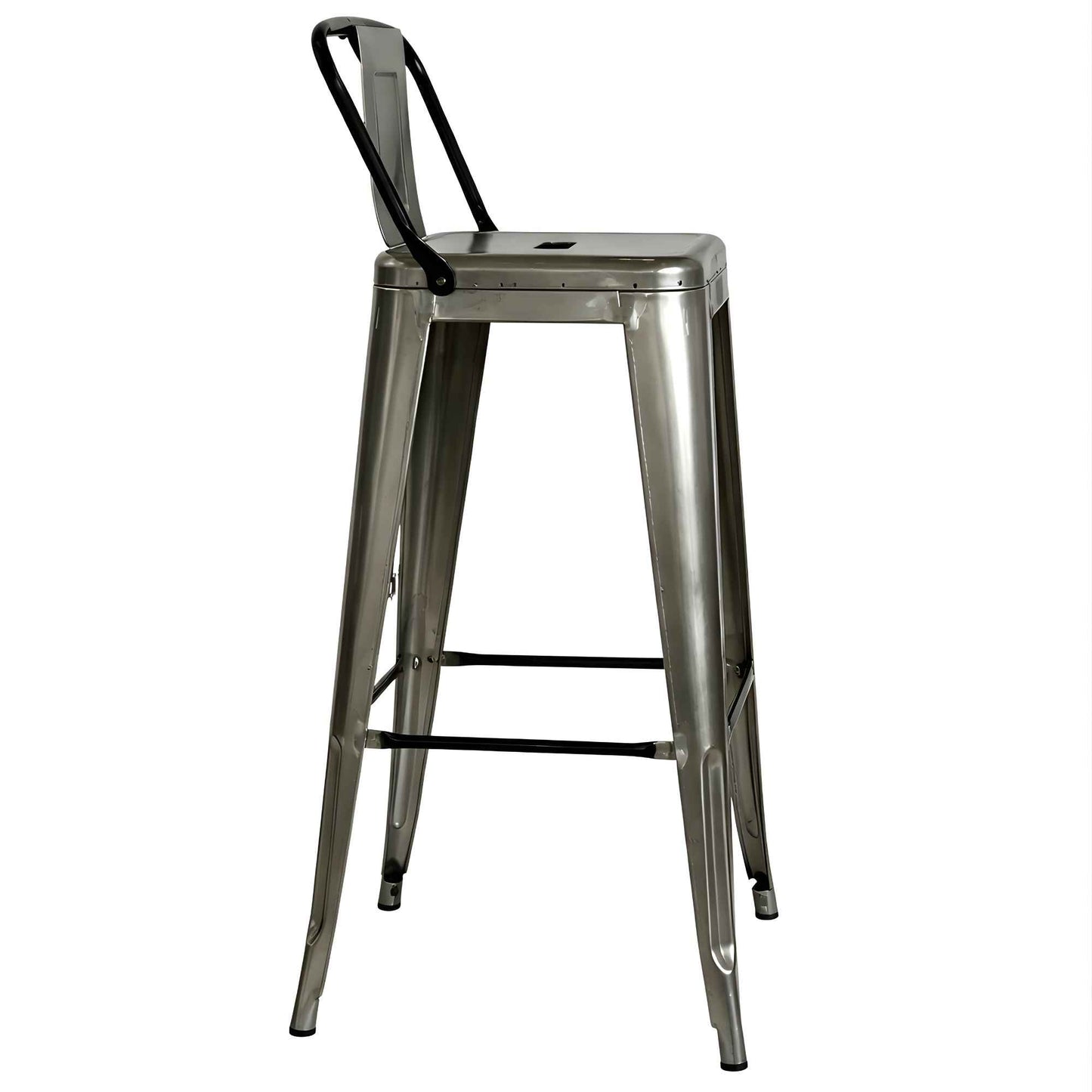 Taburete metálico Tolix gris con diseño industrial para negocio