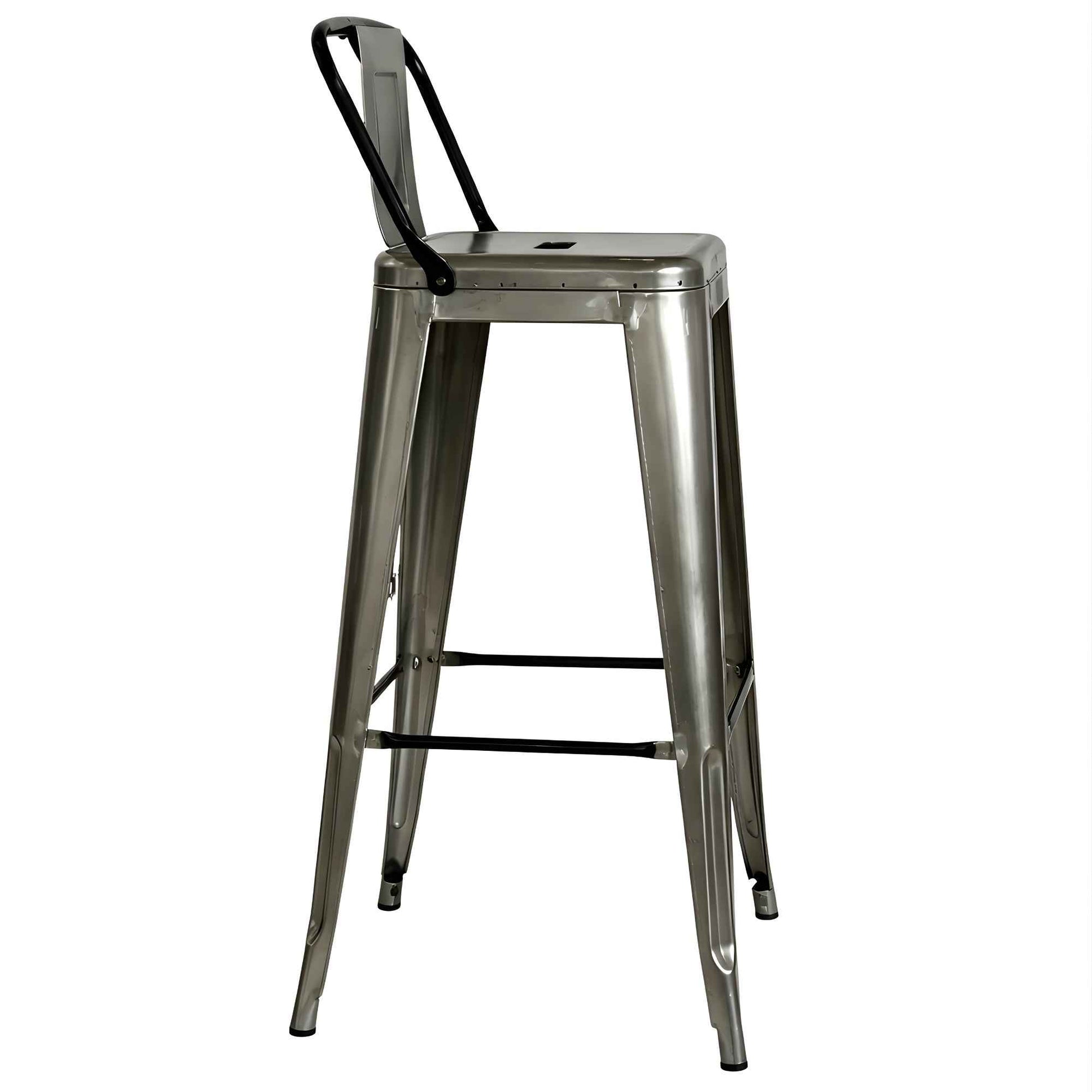 Taburete metálico Tolix gris con diseño industrial para negocio