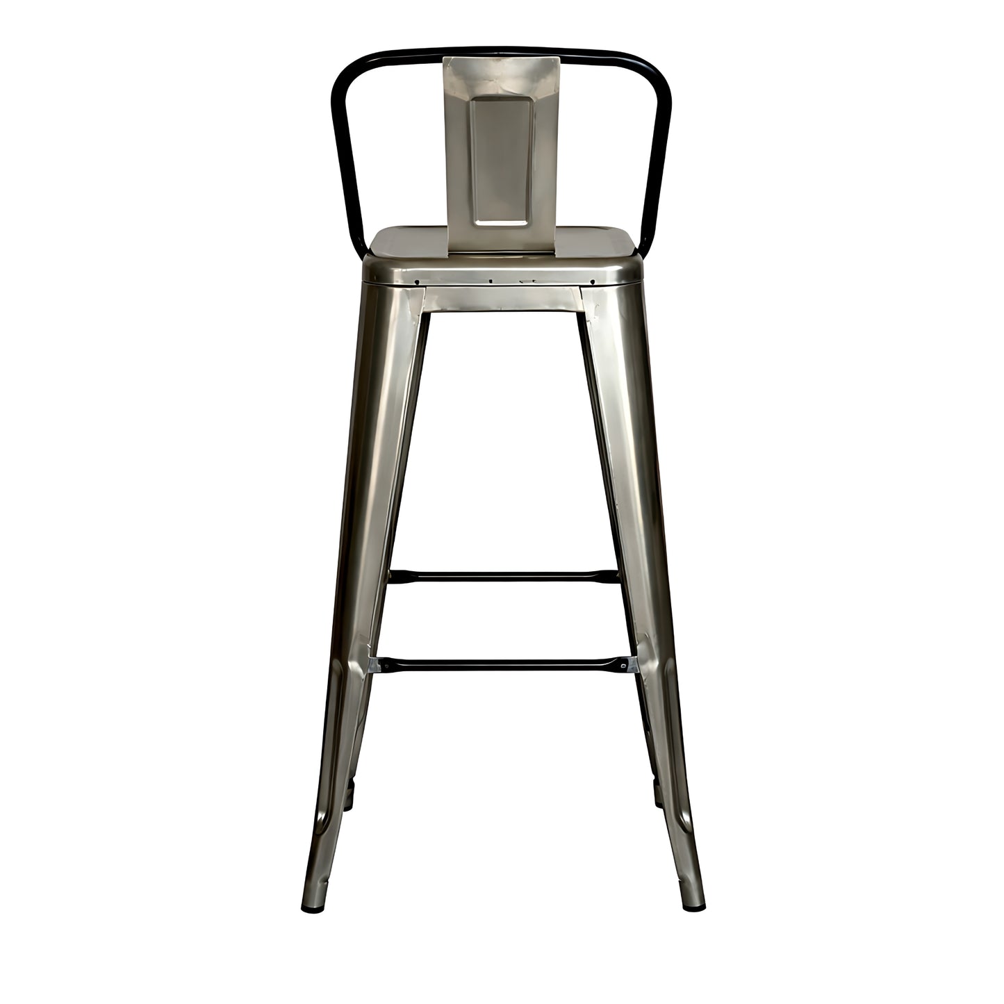 Taburete Tolix gris con espaldar y estructura metálica resistente