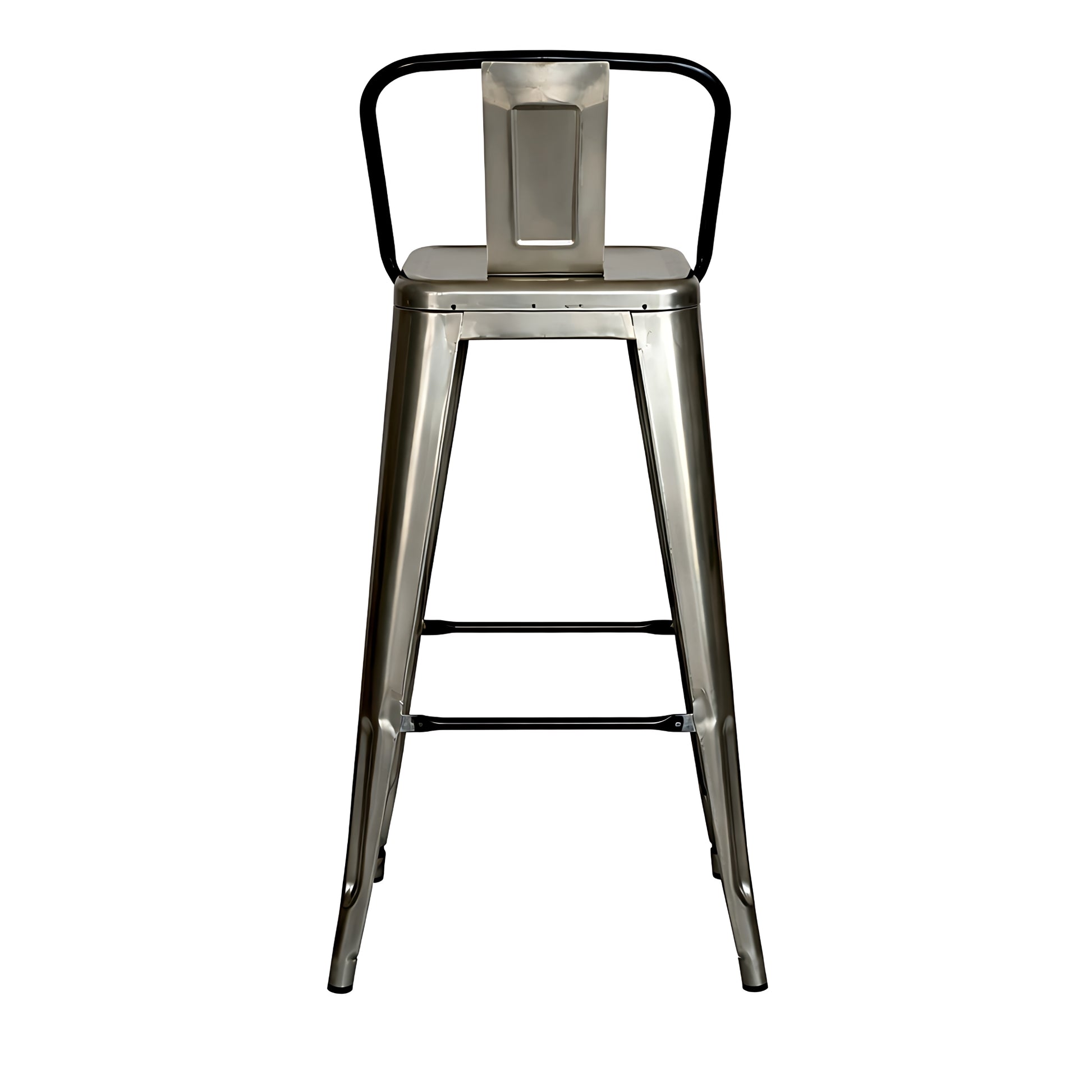 Taburete Tolix gris con espaldar y estructura metálica resistente