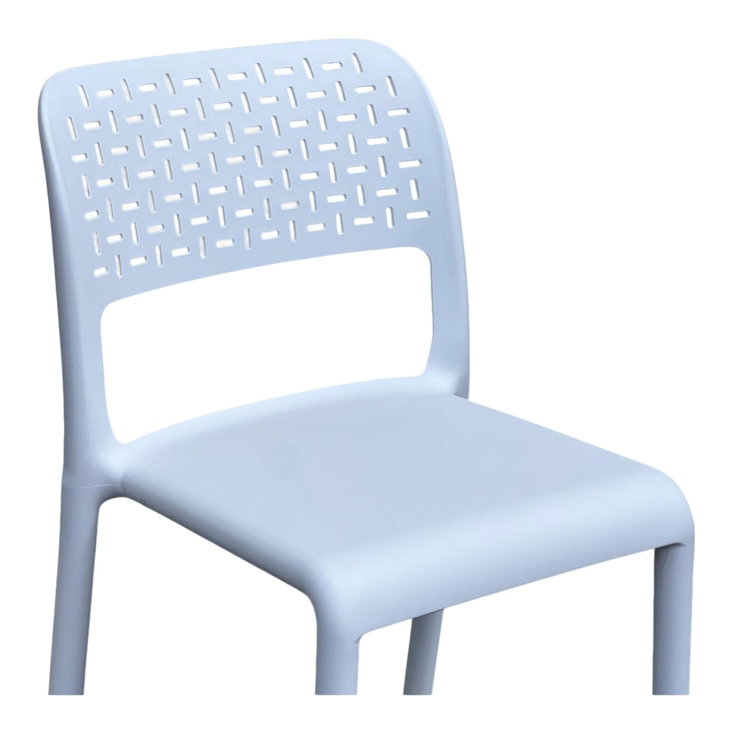 Silla ergonómica azul vista lateral para comedor auxiliar y balcón