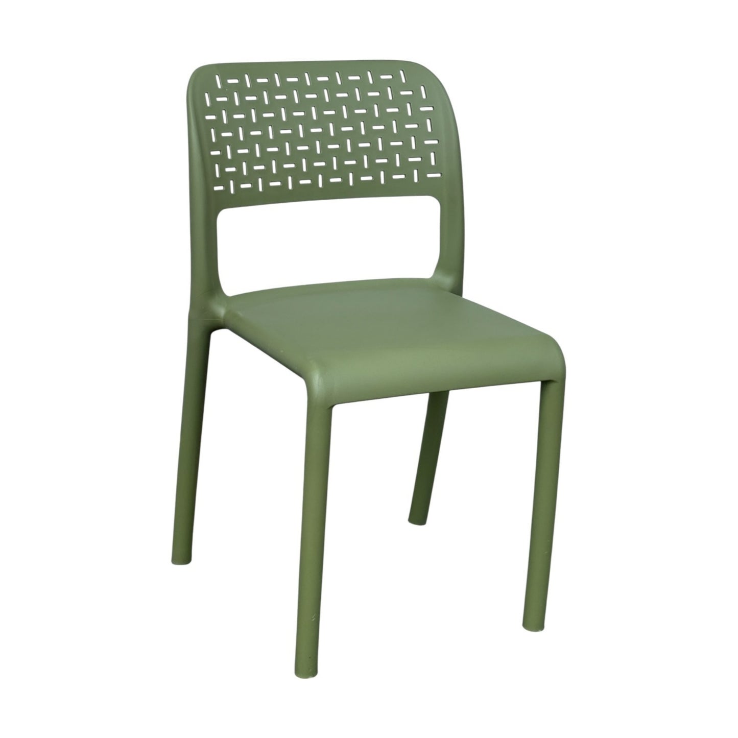 Silla verde con respaldo calado para jardín, terraza y restaurante