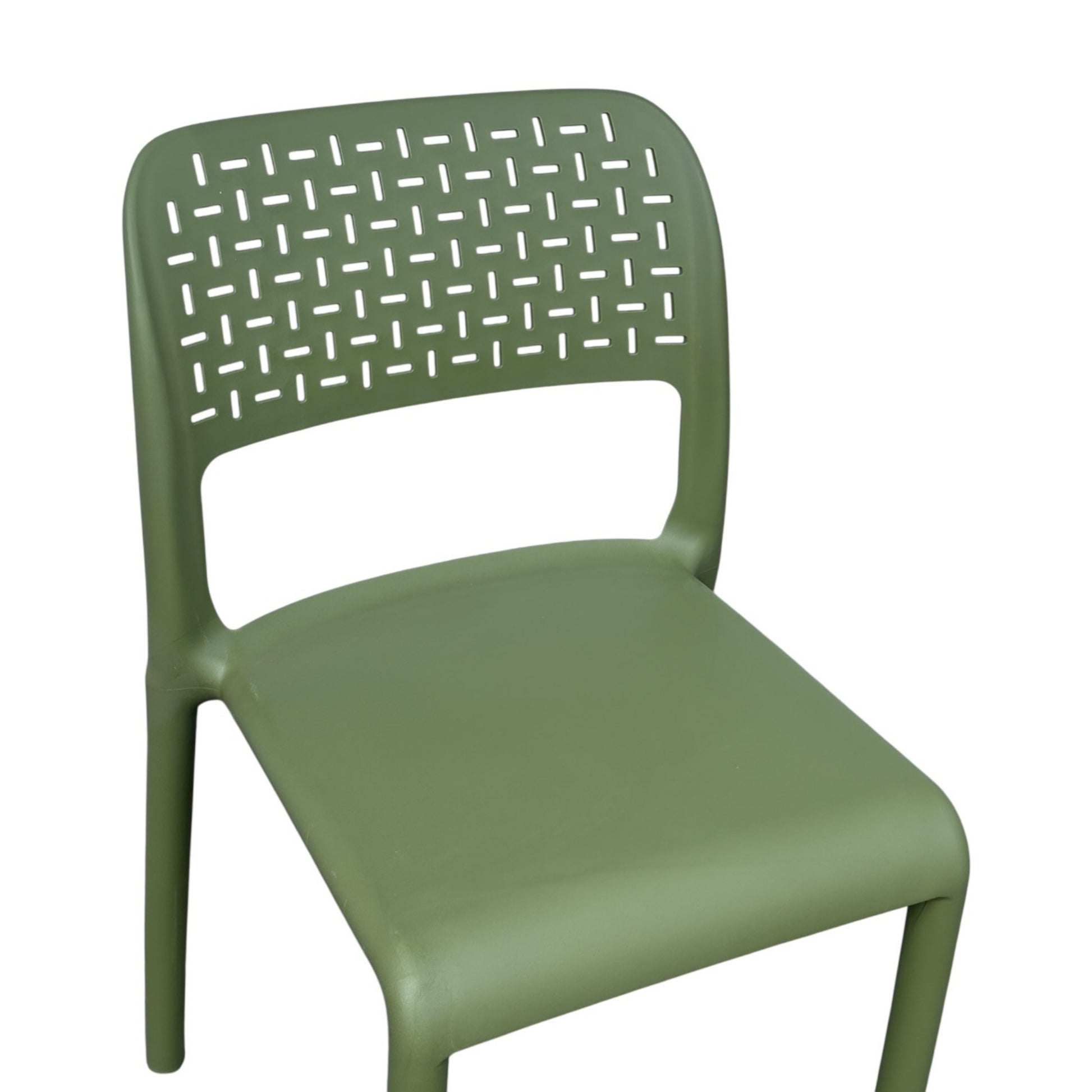 Silla verde vista lateral para comedor auxiliar y espacios exteriores