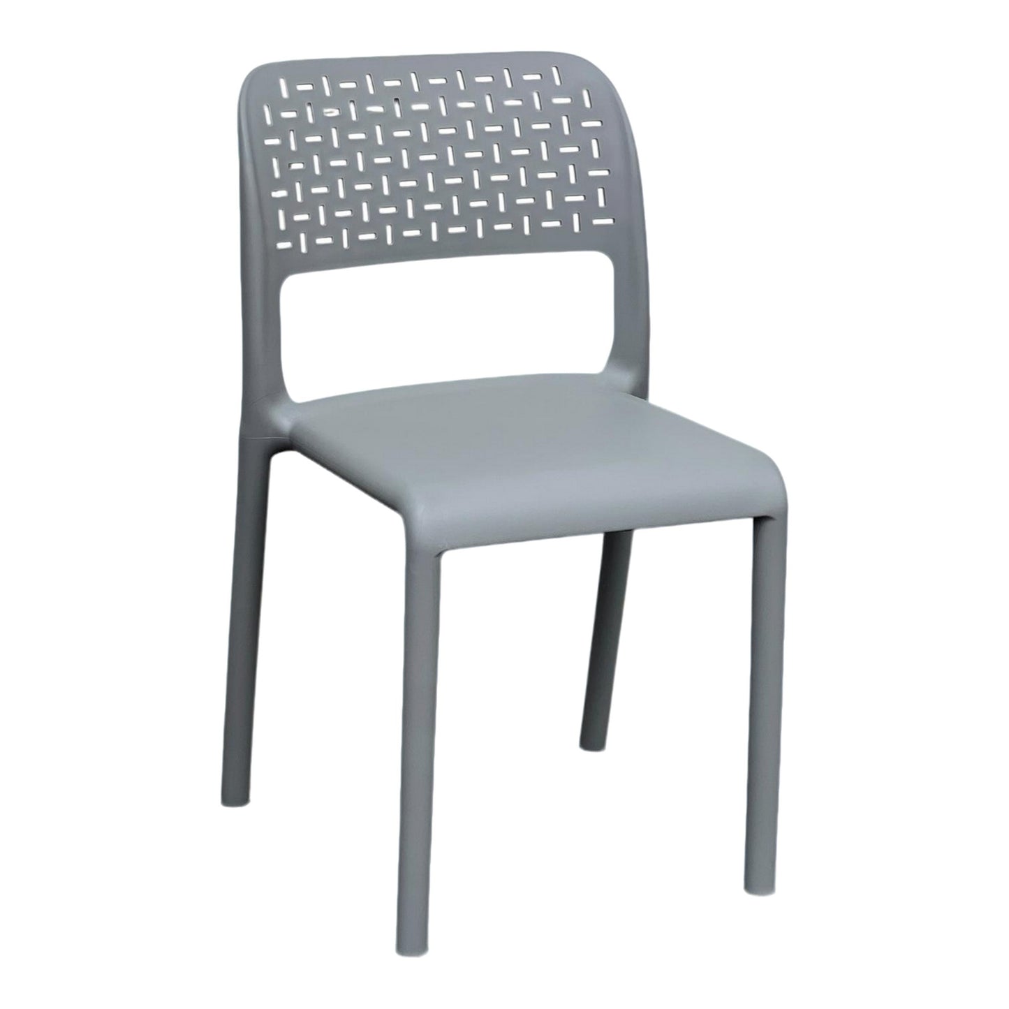 Silla gris con respaldo calado para comedor, cocina y espacios modernos