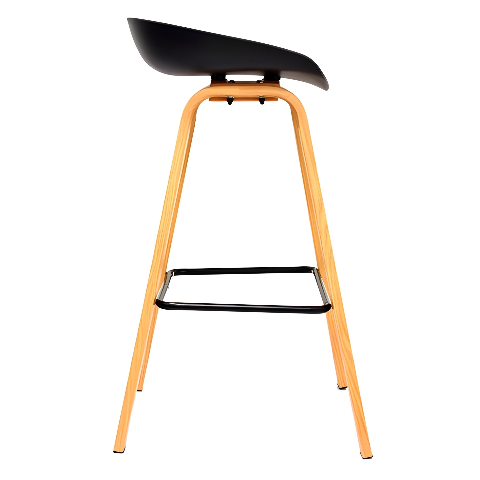 Vista lateral de silla Misuri con patas metálicas acabado madera