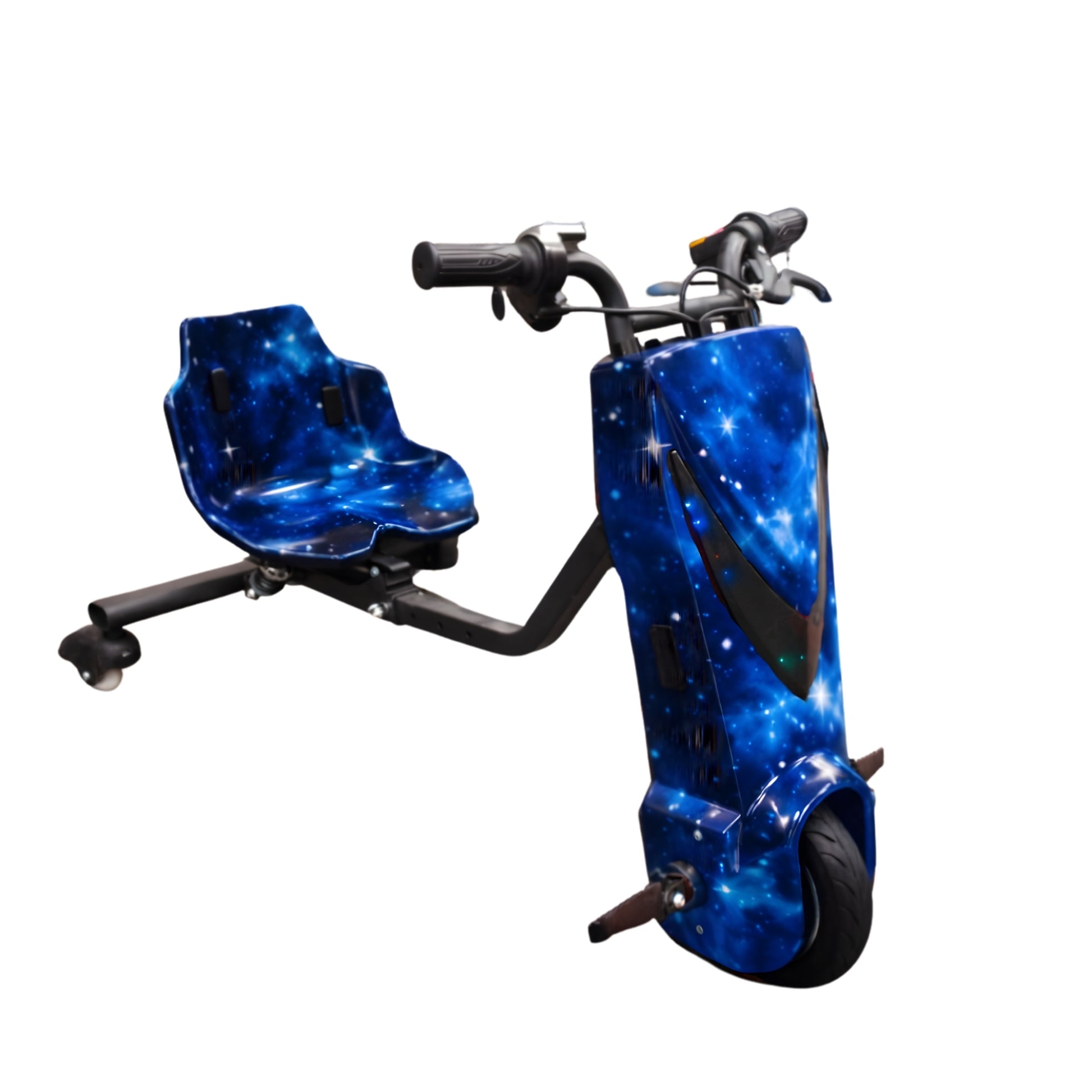 Triciclo eléctrico azul con estructura resistente para jóvenes y adultos