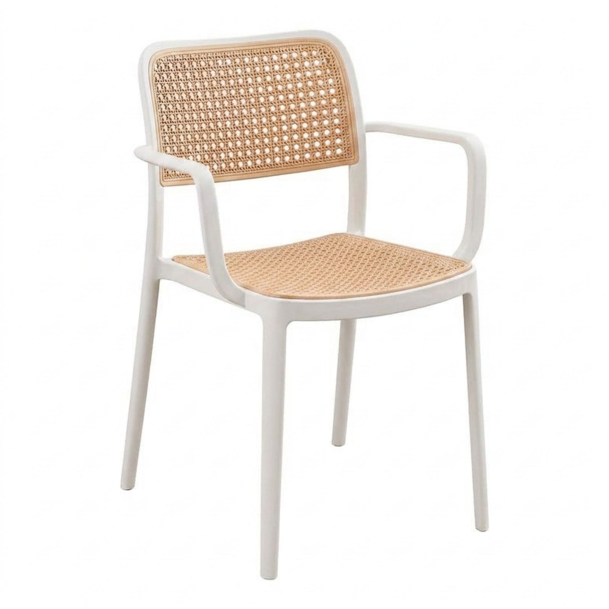 Silla Solea blanca cuadrada con brazos para espacios modernos y uso diario