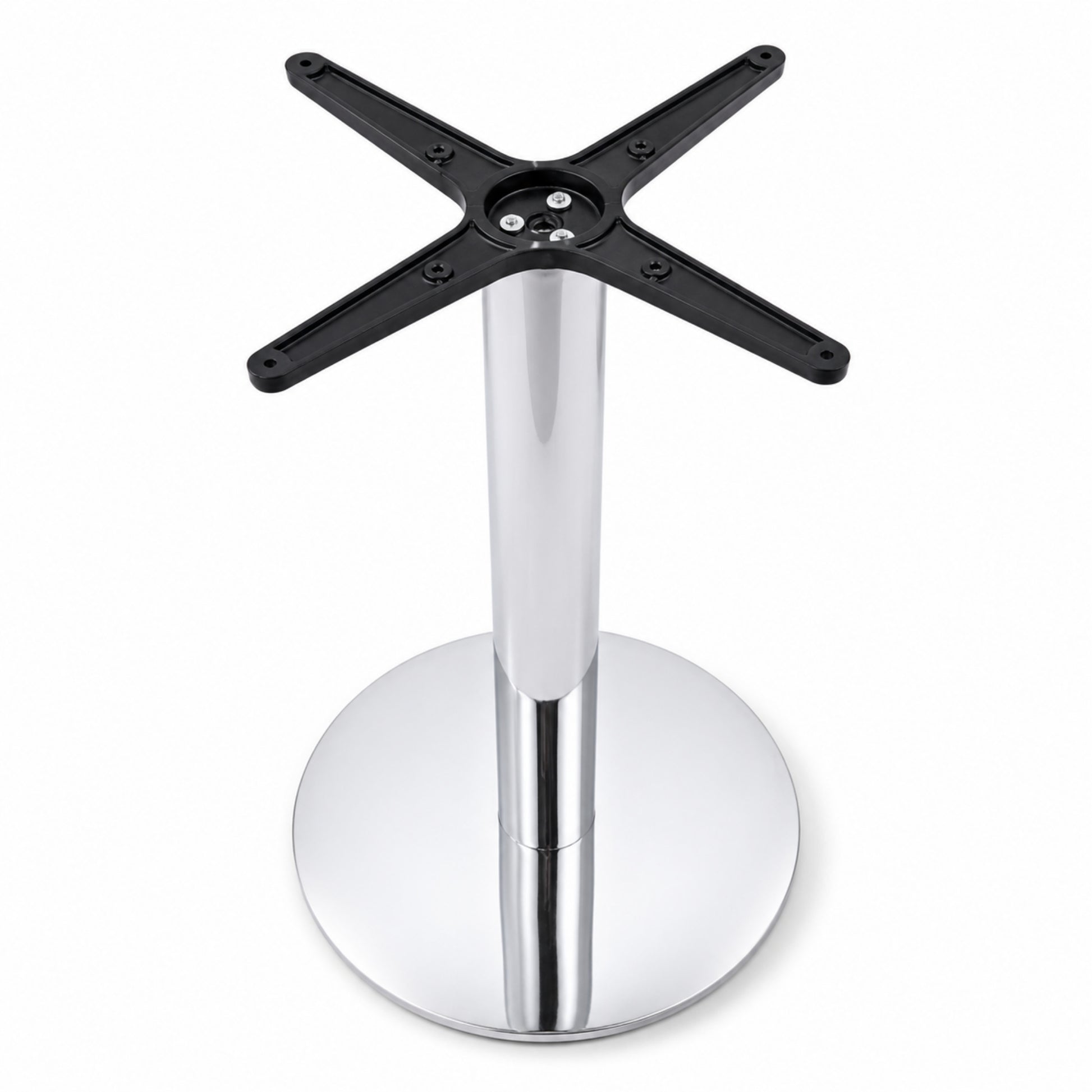 Base cromada para mesa con cruceta superior para restaurantes y cafeterías