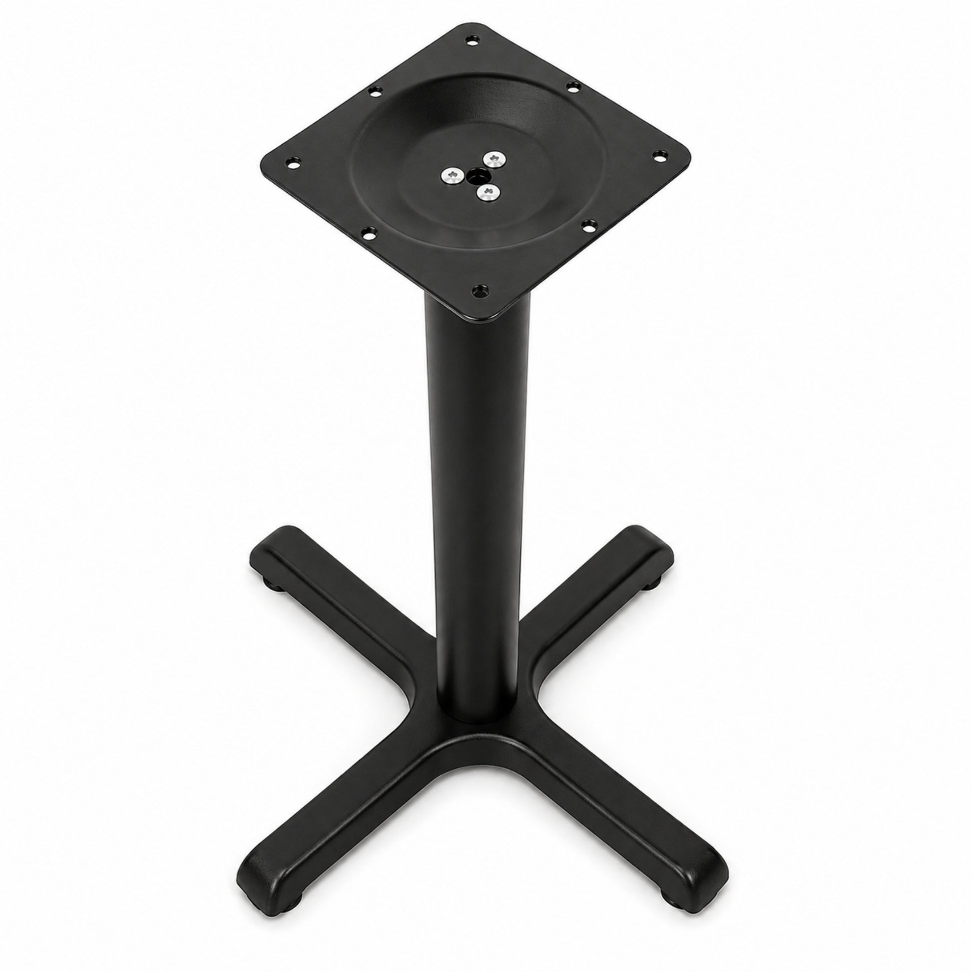 Base metálica con soporte inferior en X para mesa de restaurante y cafetería