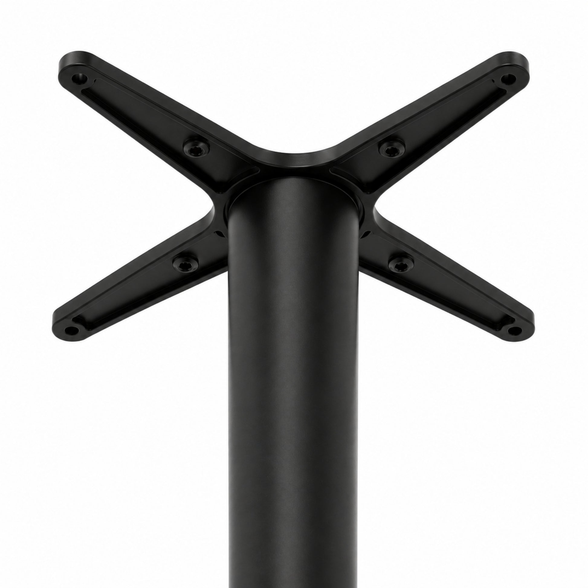 Estructura de mesa metálica negra con base prisma para uso comercial