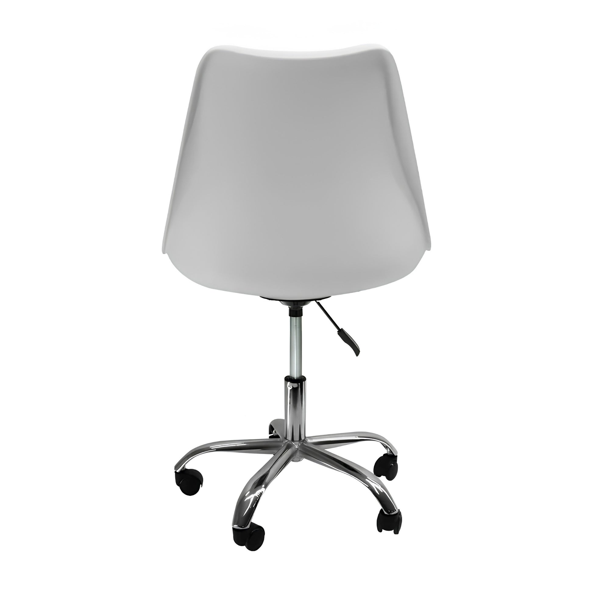 Silla Eames gris con ruedas para escritorio, computador y espacios de trabajo