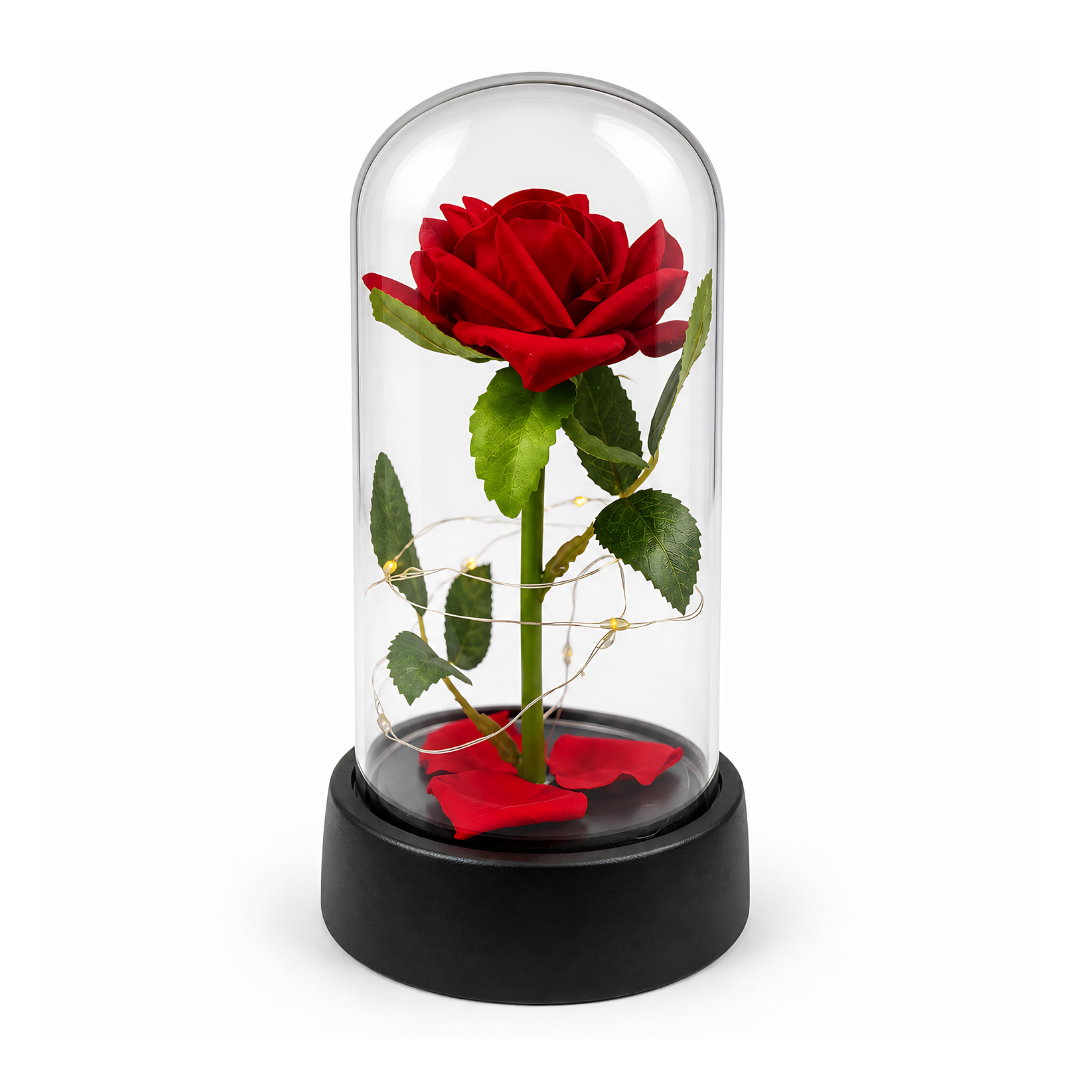 Rosa Eterna Decorativa con Luz LED en Cúpula de Cristal