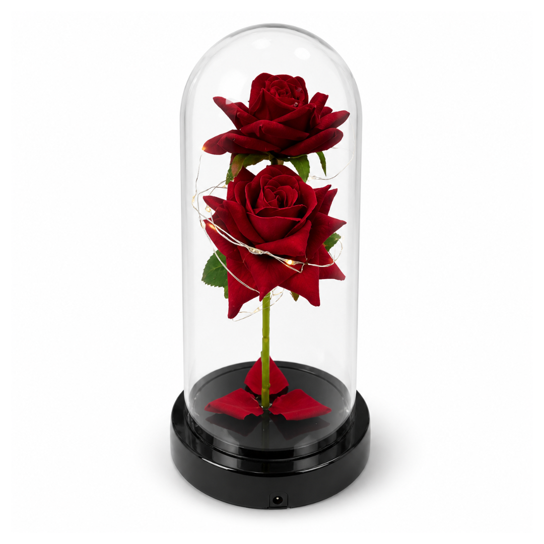 RosaS Eterna Decorativa con Luz LED en Cúpula de Cristal