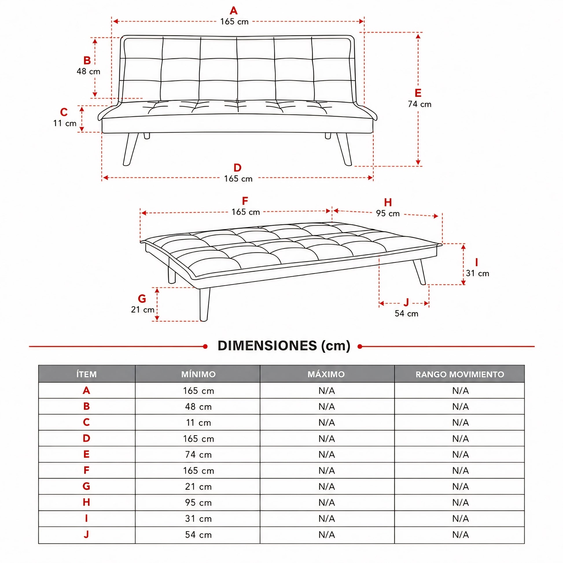 Sofá cama Florencia de 3 puestos con diseño práctico para sala y habitación de invitados
