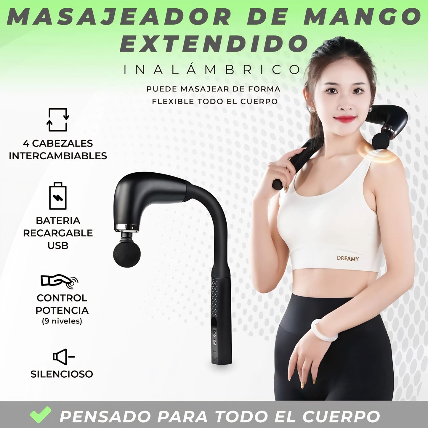 Masajeador con mango largo para cuello, espalda, piernas y relajación diaria