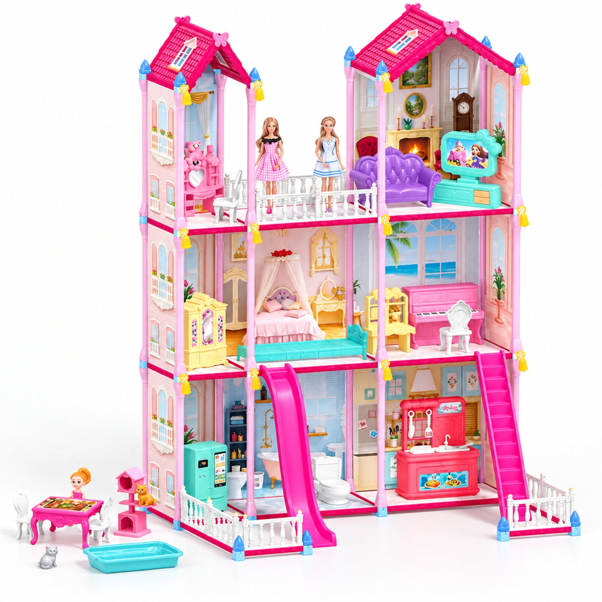 Casa Villa De Muñecas Grande 3 Pisos Con Tobogán