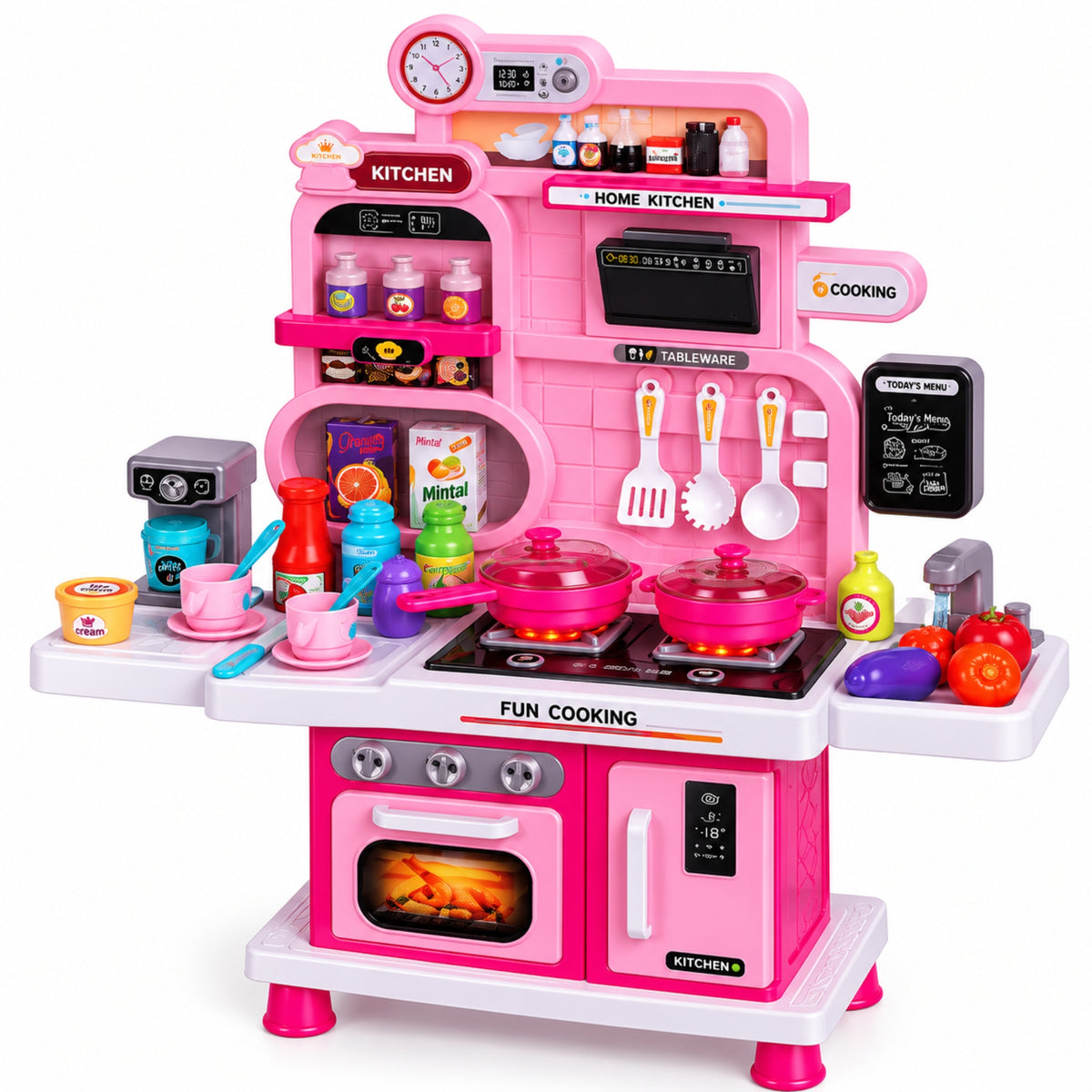 Cocinita Infantil Mini Chef Rosa 56 Piezas Con Agua, Luz Y Sonido