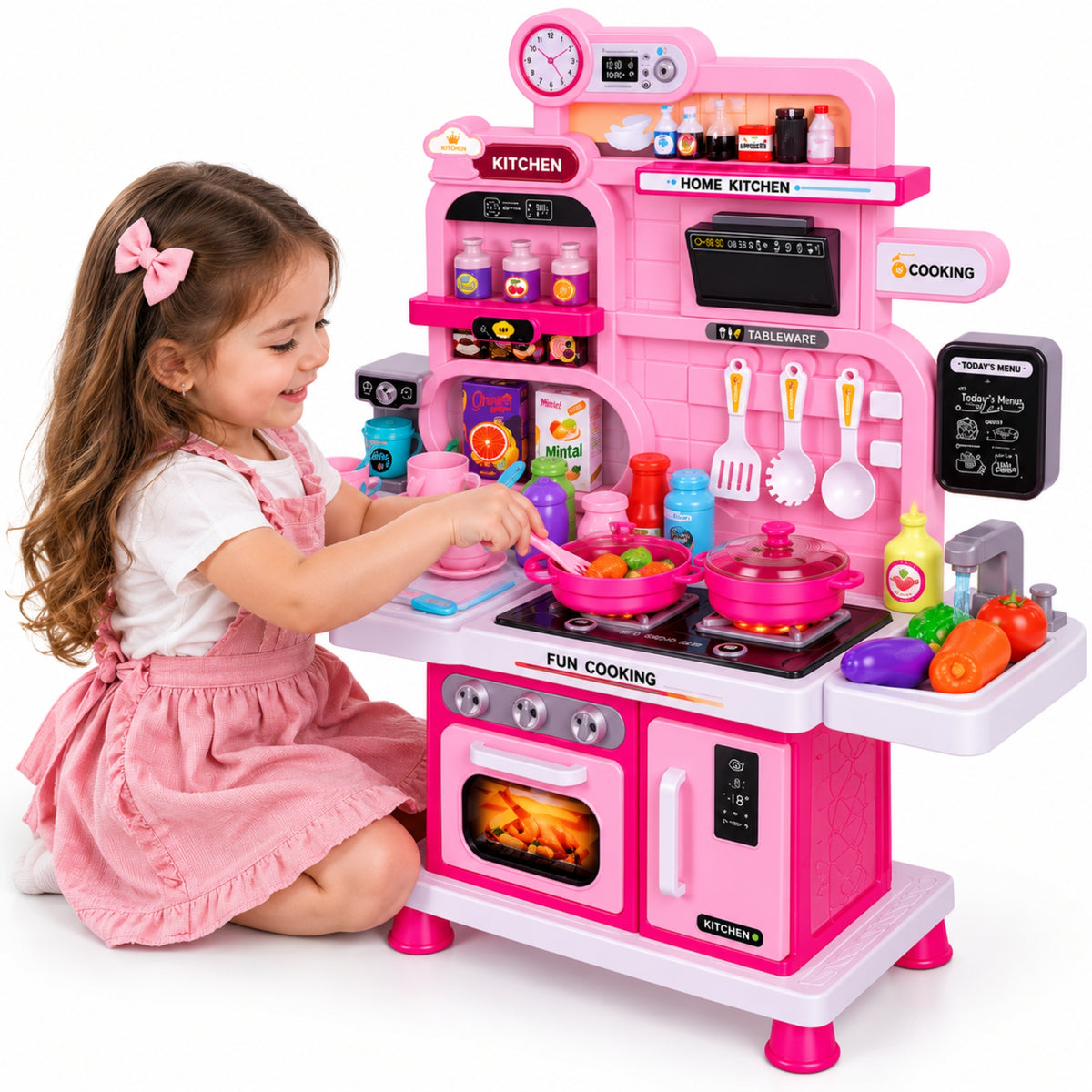 Cocinita Infantil Mini Chef Rosa 56 Piezas Con Agua, Luz Y Sonido