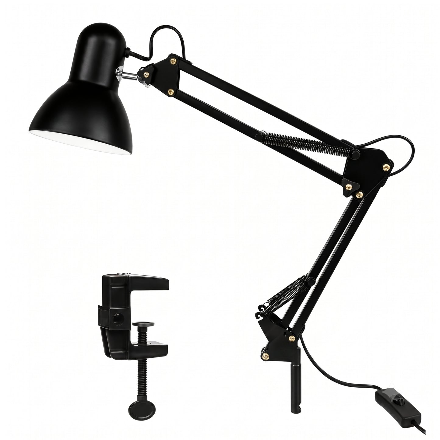 Lámpara metálica Negra con brazo flexible para mesa de noche y escritorio