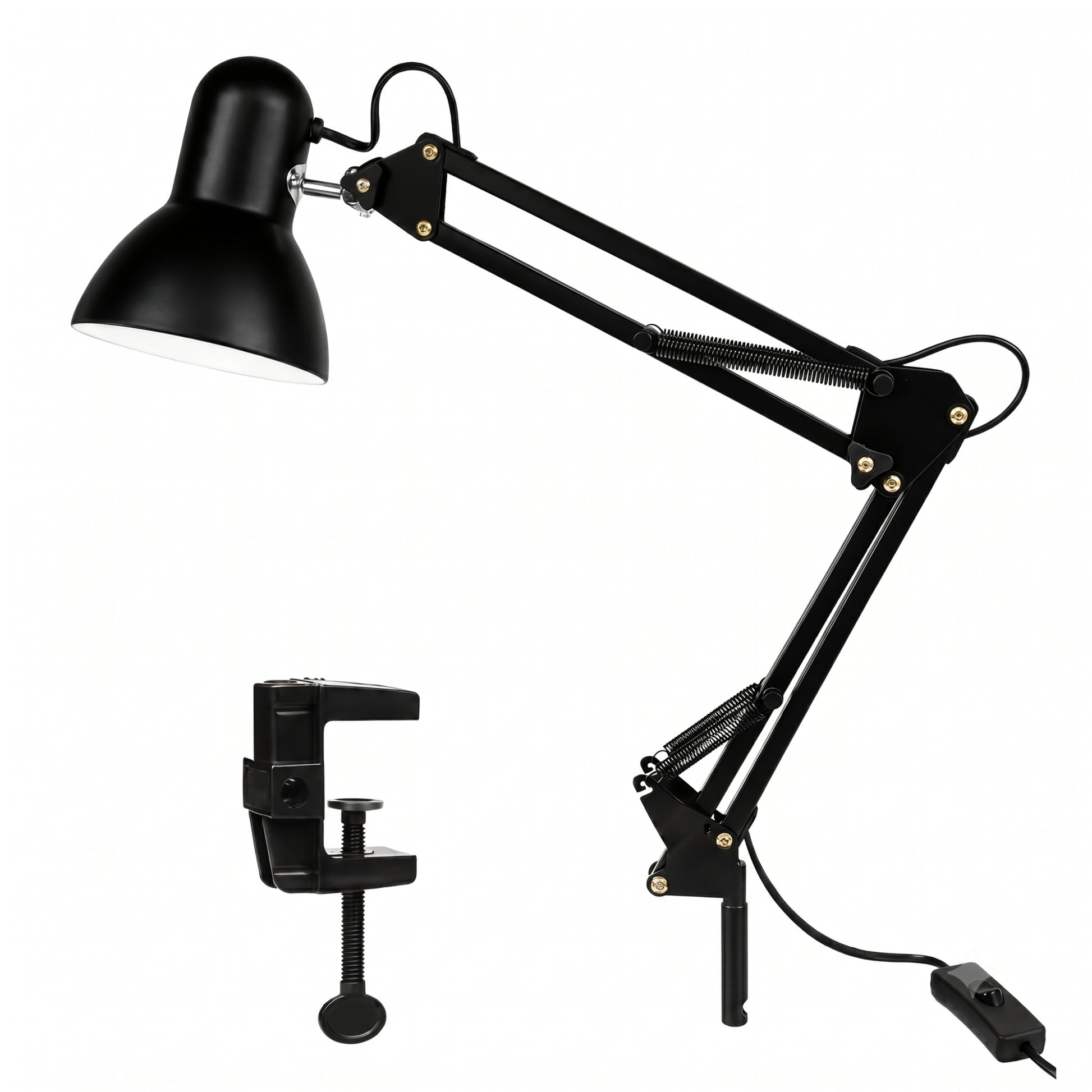 Lámpara metálica Negra con brazo flexible para mesa de noche y escritorio