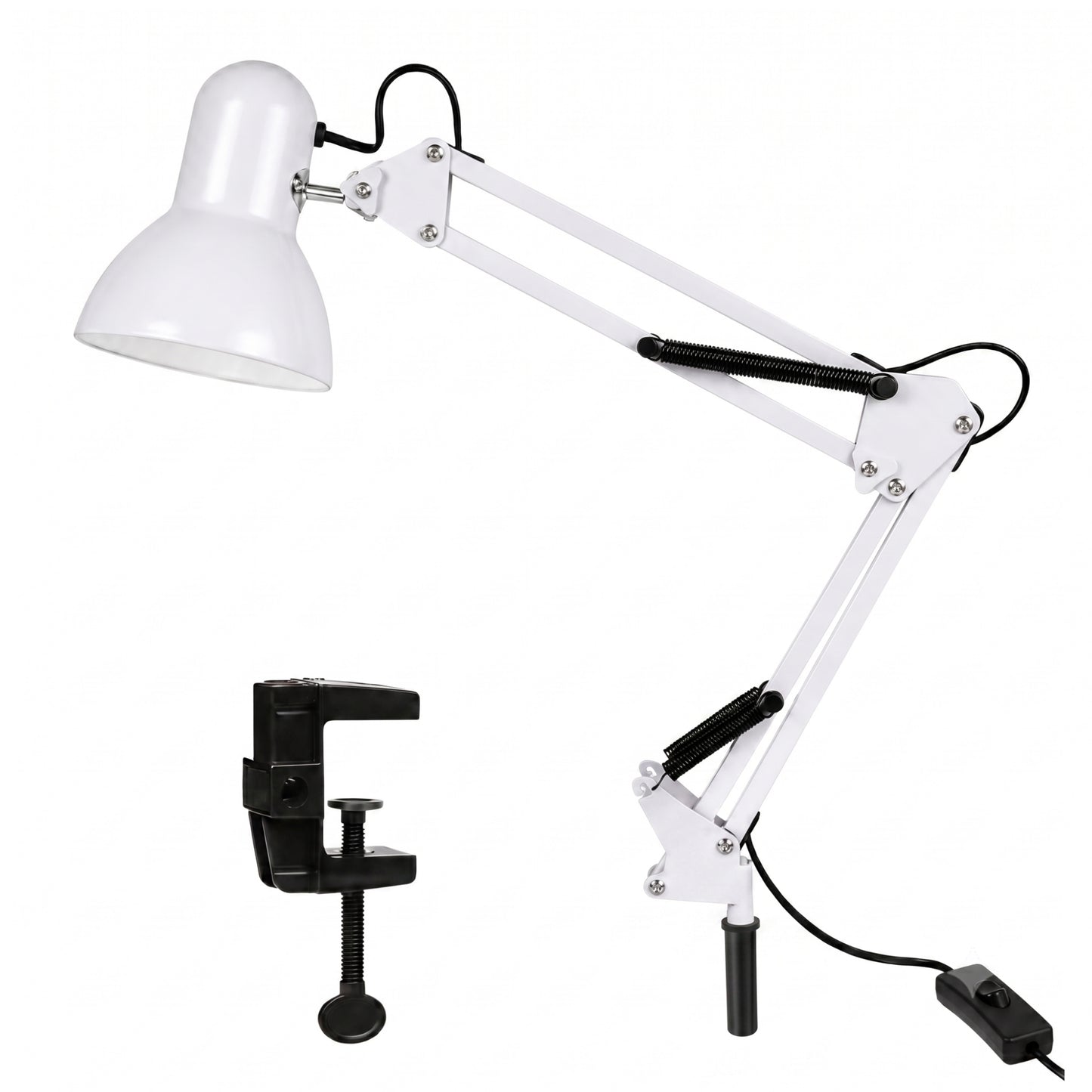 Lámpara metálica blancacon brazo flexible para mesa de noche y escritorio