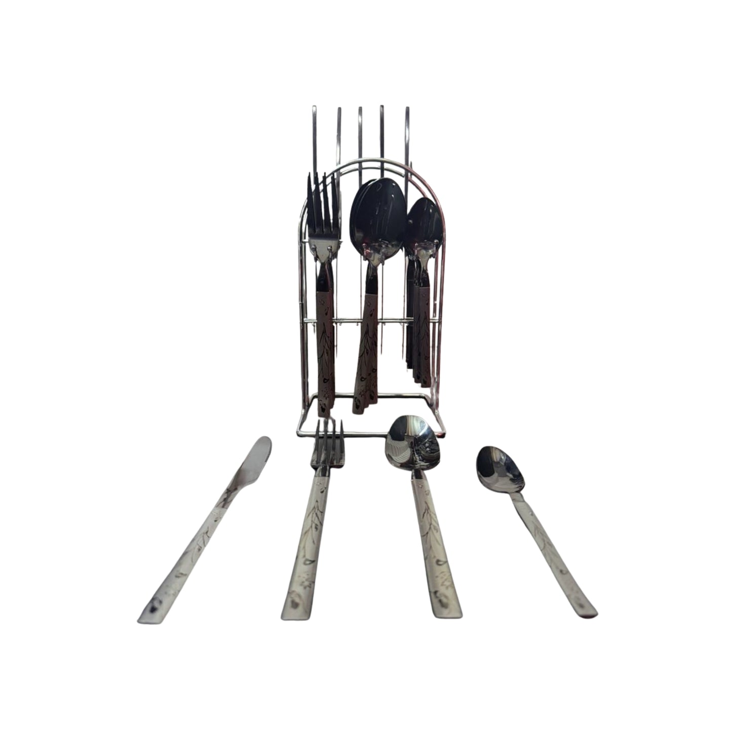 Set De Cubiertos 24 PIEZAS En Acero Inoxidable, Diseño Negro Cromado
