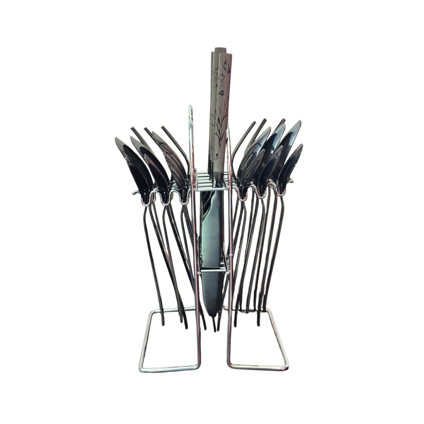 Set De Cubiertos 24 PIEZAS En Acero Inoxidable, Diseño Negro Cromado