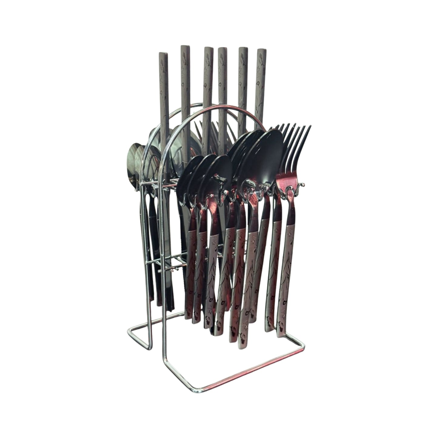 Set De Cubiertos 24 PIEZAS En Acero Inoxidable, Diseño Negro Cromado