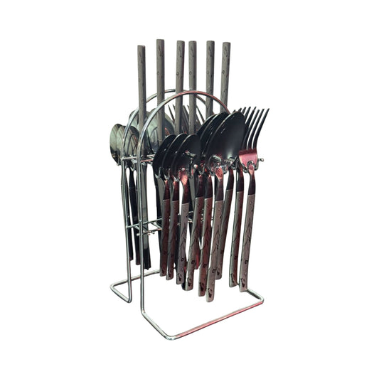 Set De Cubiertos 24 PIEZAS En Acero Inoxidable, Diseño Negro Cromado