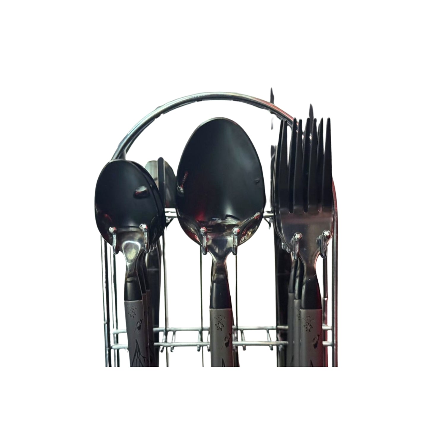 Set De Cubiertos 24 PIEZAS En Acero Inoxidable, Diseño Negro Cromado