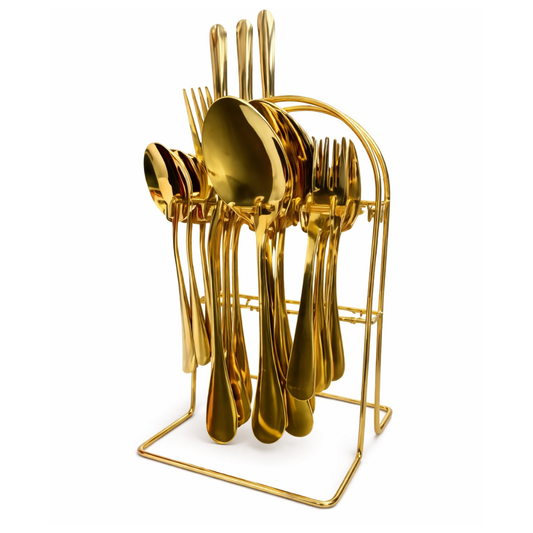 Set de Cubiertos 30 Piezas en Acero Inoxidable con Soporte Organizador