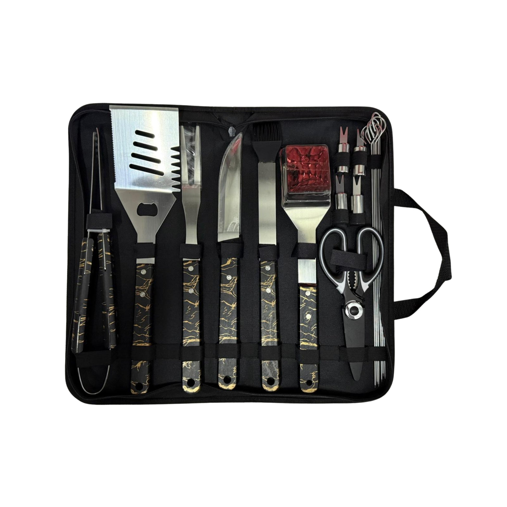 Set premium de herramientas para barbacoa con estuche portátil para asados y parrilla