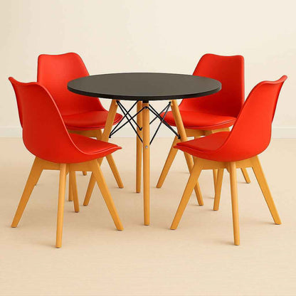 Comedor tipo Eames con sillas Emma rojas para hogar moderno
