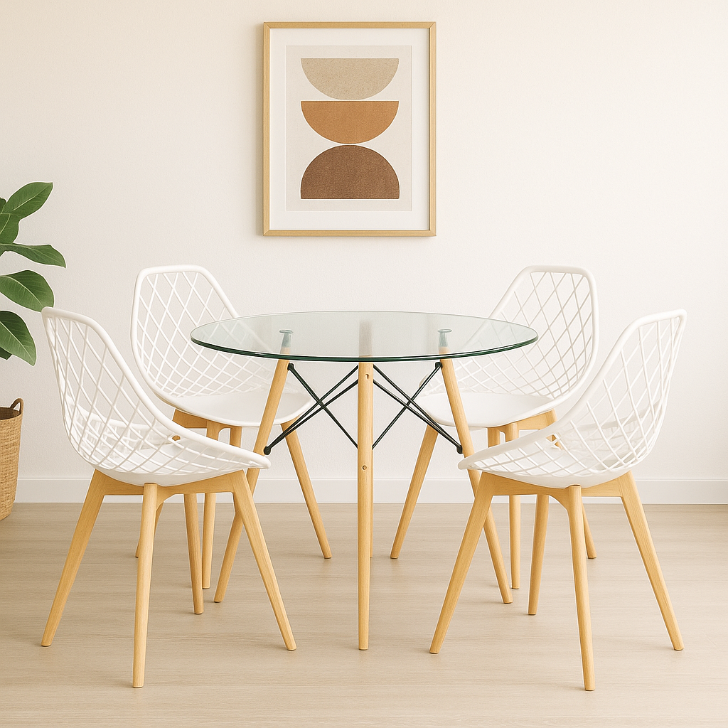 Combo Comedor de Mesa Eames Circular De Vidrio  - Con silla Turia