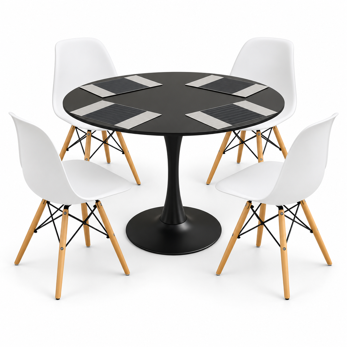 Comedor Sonic Negro de 4 Puestos con Sillas Eames e Individuales Gratis